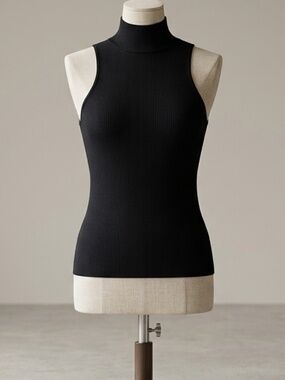 BNWT Judy Design Ribbed Turtleneck Tank Top Tank - Made in Canada - Black  Small